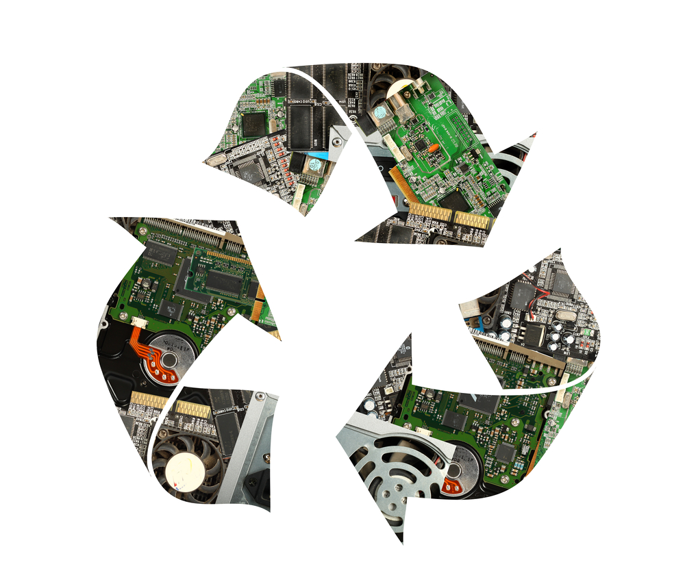 Recycling symbol made of electronic waste